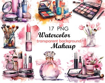 17 Makeup Watercolor Clipart, Cosmetic png clipart, Makeup png Graphic Instant Download, Graphic for Commercial Use Feminine Fashion Clipart