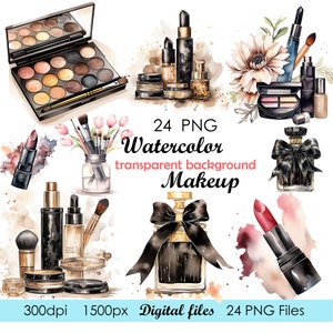24 PNG Aquarell Clipart Make-up Kosmetik Clipart, Make-up png Grafik sofortiger Download, Grafik für kommerzielle Nutzung Feminine Mode Clipart