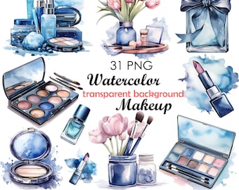 31 PNG Maquillaje Acuarela Clipart, Cosmético png clipart, Descarga instantánea de gráficos de maquillaje, Gráfico para uso comercial Clipart de moda femenina