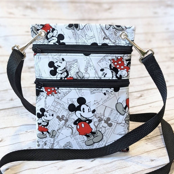 Cartera de tela hecha a mano de Disney, bolso cruzado, pasaporte, bandolera o monedero hecho de tela de Disney para todas las ocasiones, la bolsa Abby.