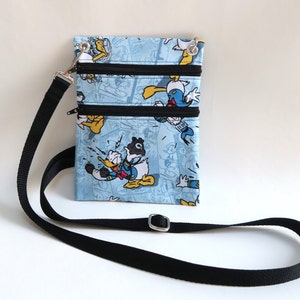 Disney Donald Duck Fabric Wallet Crossbody Bag, Passport, wallet sling or Purse made from Disney Fabric for all occasions the Abby Bag