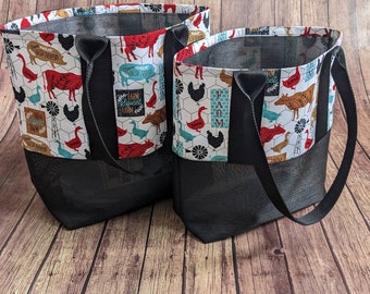 Hand made reusable Utility self standing bag for beach, swim, shopping, daycare, and travel the Jo Jo tote Set of 2.