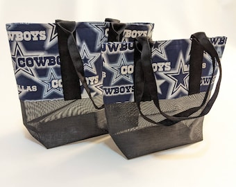 Dallas Cowboys Reusable Utility self standing bag for beach, swim, shopping, daycare, and travel the Jo Jo tote Set of 2.