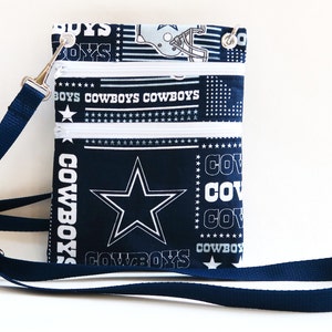 Cartera de tela para mujer hecha a mano de los Dallas Cowboys, bolso bandolera, pasaporte, cabestrillo de billetera o bolso hecho de NFL Dallas Cowboys Fabric Abby Bag