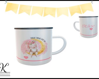 Taza brillar pequeña estrella. personalizable - esmalte, cerámica o plástico taza infantil -conejo en la luna