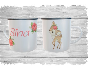 Emmailletasse  ideal für Kinder, Camping und Outdoor .Tasse  Kaffeetasse Becher  personalisierbar