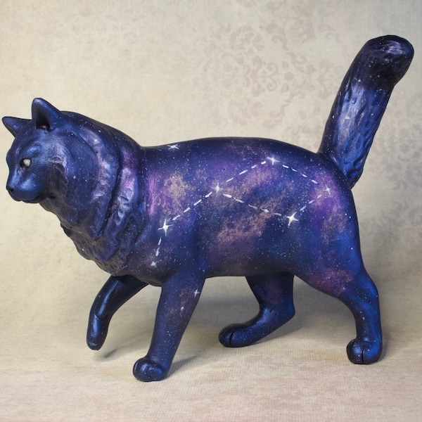 Lunula - OOAK (unique en son genre) sculpture faite à la main / Chat galaxie - Constellation / Figurine animale fantastique magique