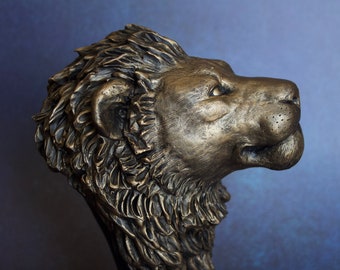 Look at the stars - Lion - OOAK (one of a kind) study sketch bust sculpture - Antique gold finish - polymer clay handmade art