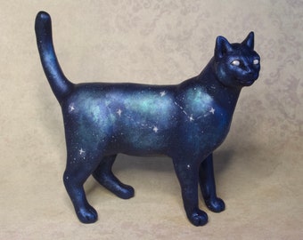 Saros- OOAK (one of a kind) handmade sculpture / Galaxy cat - Constellation / Magical fantasy animal figurine
