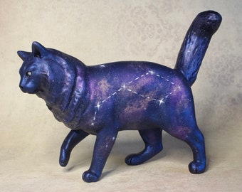 Lunula - OOAK (one of a kind) handmade sculpture / Galaxy cat - Constellation / Magical fantasy animal figurine