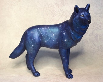 Neoma- OOAK (one of a kind) handmade sculpture / Galaxy wolf - Constellation / Magical fantasy animal figurine