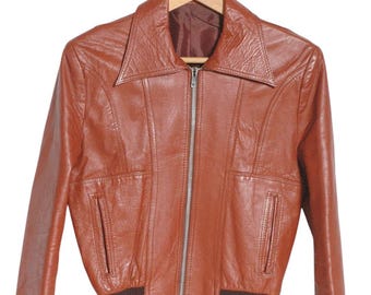 Retro 80s 90s Ladies or Girls Short Style Leather Bomber
