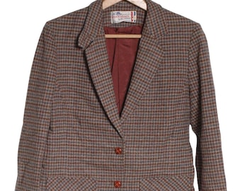 Chaqueta vintage de tweed con estampado de pata de gallo de Pendleton, años 60, talla 12 - www.brickvintage.com