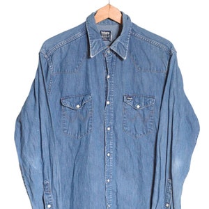 Vintage 1980&#39;s Wrangler Union Made Denim Shirt | Size L - www.brickvintage.com