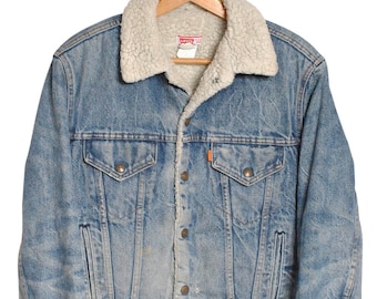 Vintage Levi's Denim Jacket XL 80s Sherpa Lined Trucker Blue - Etsy