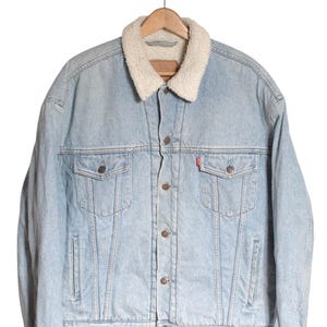 Vintage 1980er Jahre Levi&#39;s 70603 Denim Sherpa Jacke | Größe XL - www.brickvintage.com