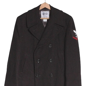 Vintage Black Wool Pea Coat | Size L - www.brickvintage.com
