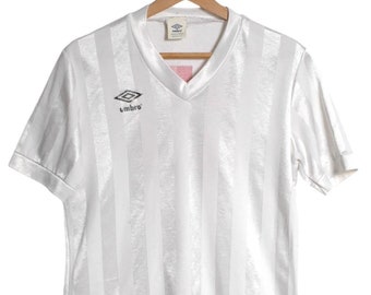 Maillot Vintage Umbro #32 – Homme XL, Manches Courtes, Blanc, Fabriqué USA (TBE)