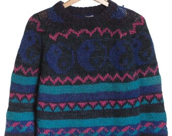 80s Vintage Nepal Handknitted Wool Sweater Knitwear Beige 80s Vintage Nepal Handknitted Wool Sweater Knitwear Beige