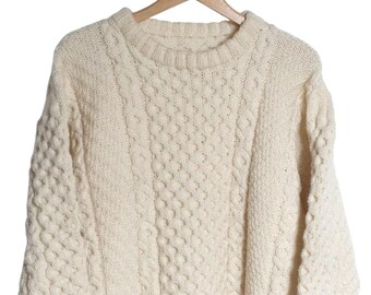Vintage Hand Knitted Chunky Aran Jumper | Size S - www.brickvintage.com