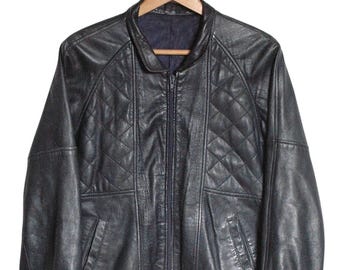 Vintage Blue Leather Bomber Jacket | Size M - www.brickvintage.com