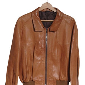 Vintage 1970&#39;s Tan Brown Leather Bomber Jacket | Size M - www.brickvintage.com