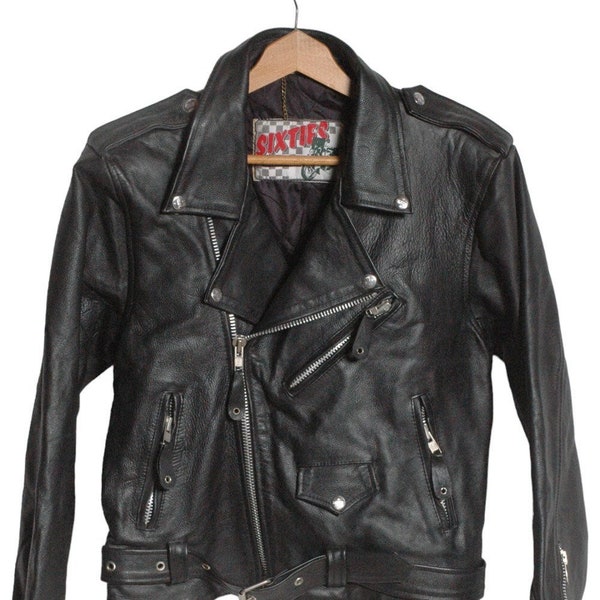Veste motard perfecto en cuir noir vintage | Taille S - www.brickvintage.com