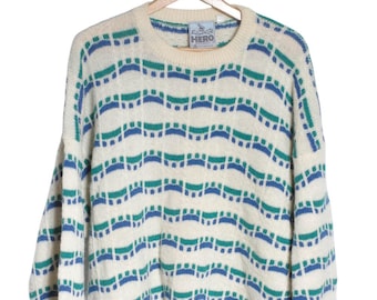 Vintage 1980's Hero Pattern Wool Jumper | Size L - www.brickvintage.com