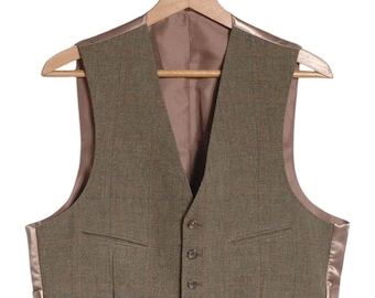 Chaleco vintage de tweed a cuadros en marrón / Talla S - www.brickvintage.com