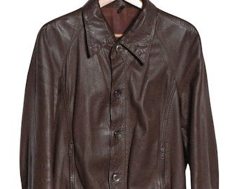 Vintage 1970's Leather Button Up Bomber Jacket | Size S - www.brickvintage.com