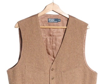 Vintage RRL Double RL Ralph Lauren Tweed Brown Vest Waistcoat Wool 