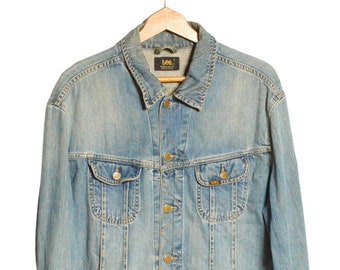 Vintage Lee Denim Jacket XS USA Made 90s Dark Wash Trucker