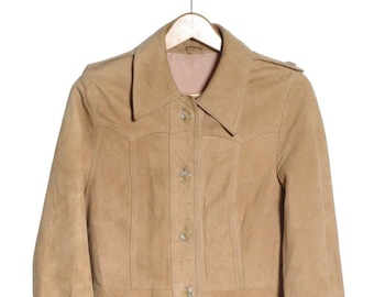 Vintage 1970's Light Tan Suede Jacket | Size 8 - www.brickvintage.com