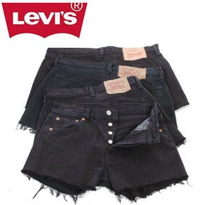 Vintage Levis 501 Black High Waisted Denim Shorts W24 W31- www.brickvintage.com