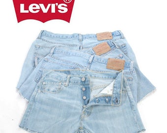 Vintage Levi's 501 Light Blue Denim High Waisted Shorts W29 W34 - www.brickvintage.com