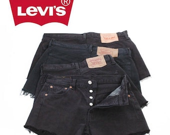 Vintage Levis 501 Black High Waisted Denim Shorts W24 W31- www.brickvintage.com
