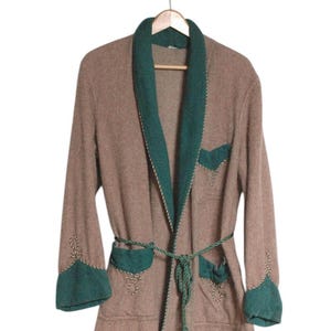 Vintage 1950&#39;s Check Wool Dressing Gown House Robe | Size L