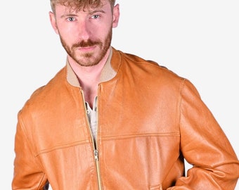 Vintage 1970's Tan Brown Leather Bomber Jacket | Size M - www.brickvintage.com