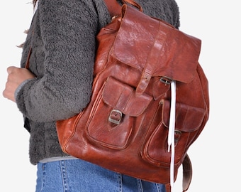 Vintage Brown Leather Backpack Rucksack - www.brickvintage.com