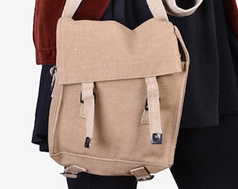 Vintage Khaki Canvas Military Shoulder Bag - www.brickvintage.com