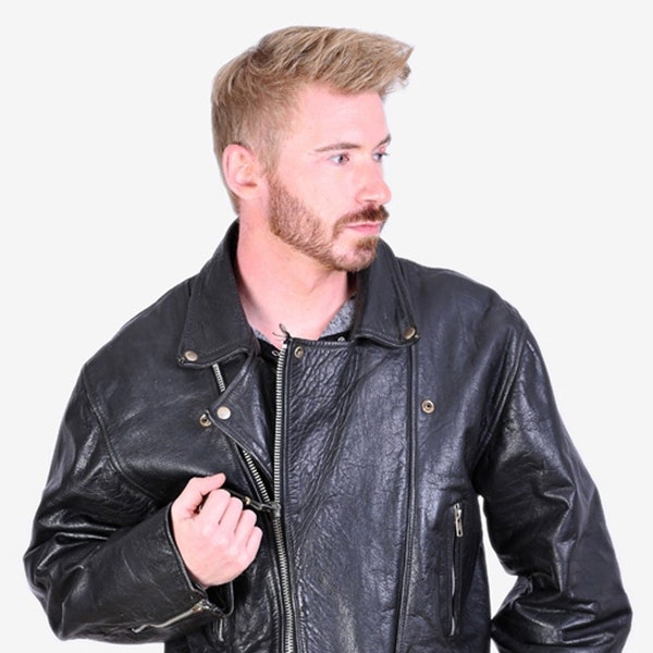 vintage 1980's Black Leather Biker Jacket | Taille L - www.brickvintage.com