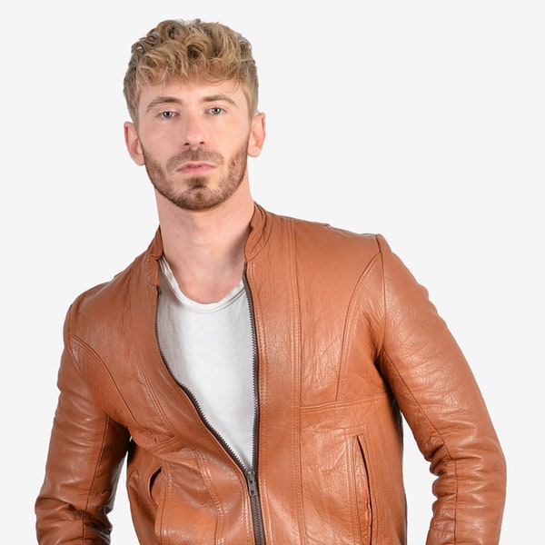 Vintage 1970's Tan Brown Leather Bomber Jacket | Size XS - www.brickvintage.com