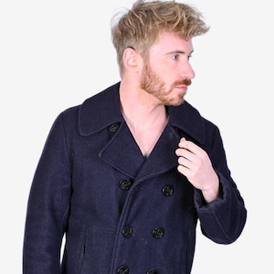 Vintage 1980&#39;s Fidelity Midnight Blue Pea Coat | Size XS - www.brickvintage.com