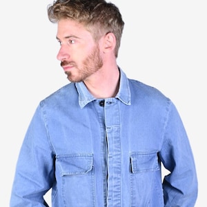 Vintage 1970er Jahre verblasste blaue Chore Jacke | Größe S - www.brickvintage.com