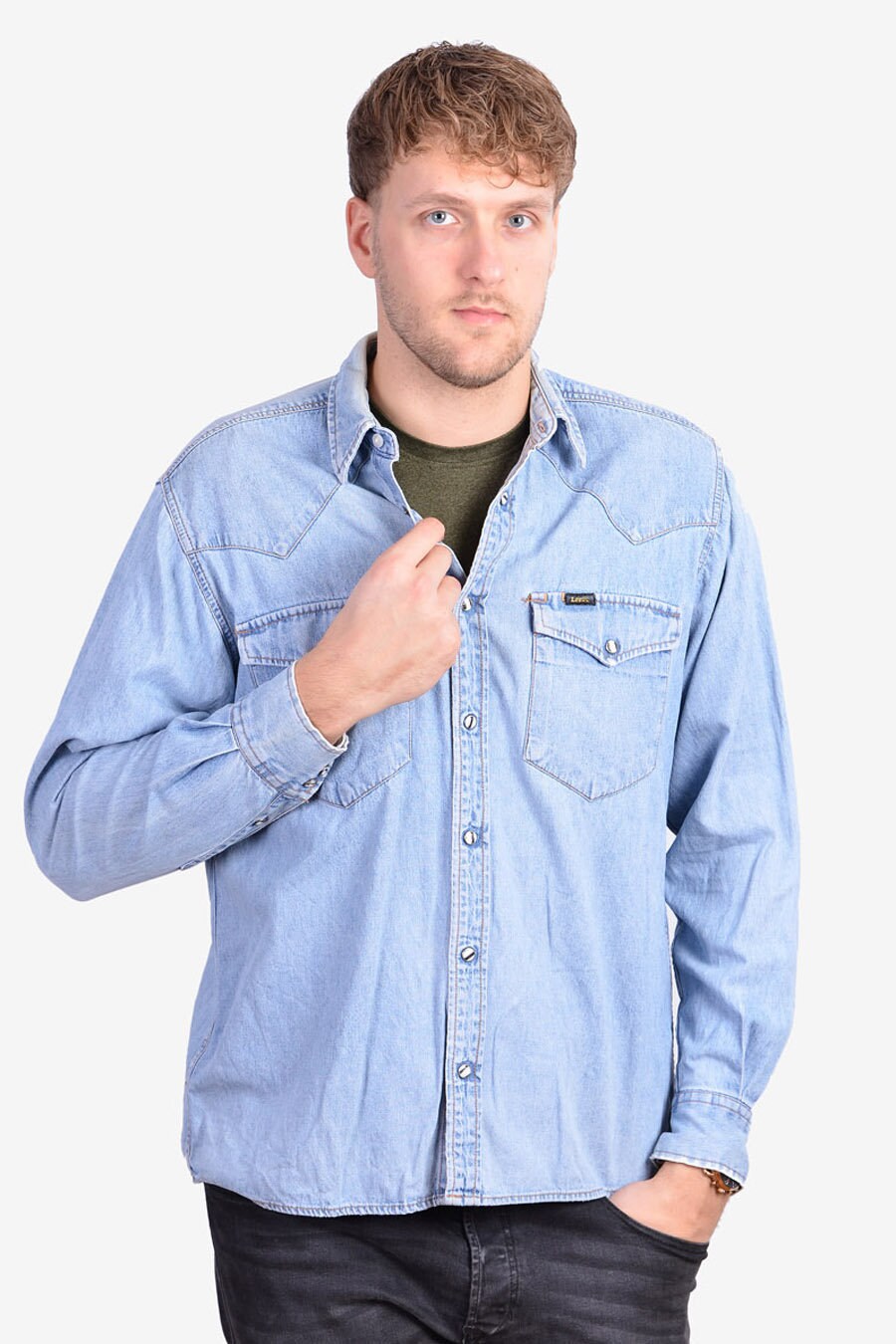 Image of Vintage 1960's Lee Sanforized Union Made Denim Shirt | Size L - Www.brickvintage.com