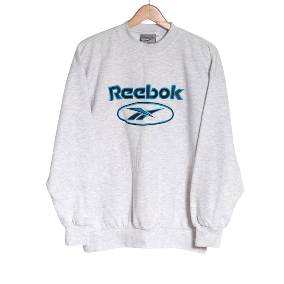 Reebok, Vintage 90s Reebok Spell Out Grey Sweatshirt | Size M - www.brickvintage.com