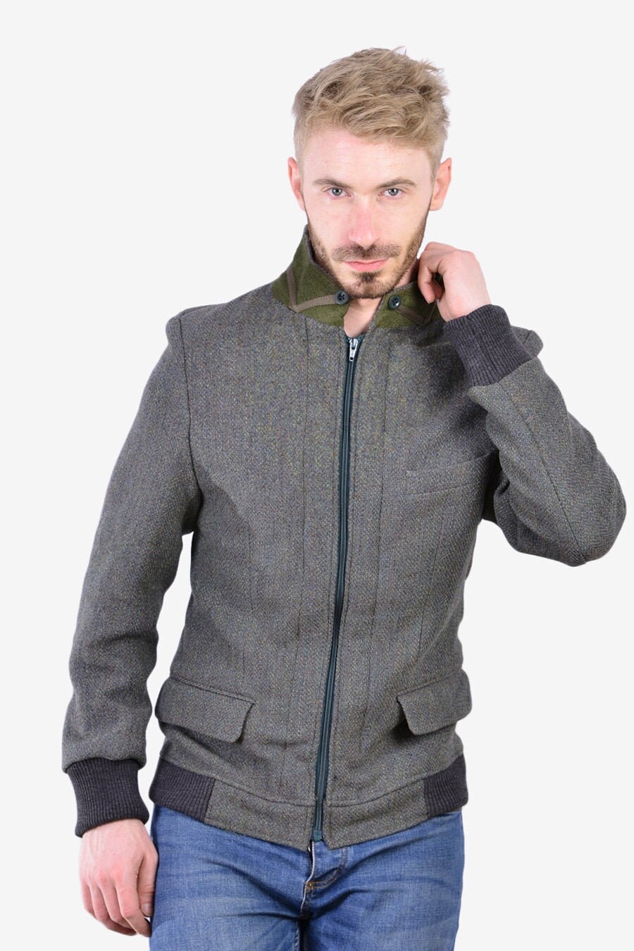 Image of Reworked Bartoli Harris Tweed Bomber Jacket Xs - Www.brickvintage.com