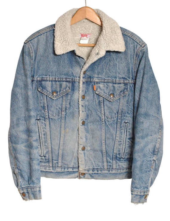 Vintage 1970's Levi's Orange Tab Denim Sherpa Jacket | Size S