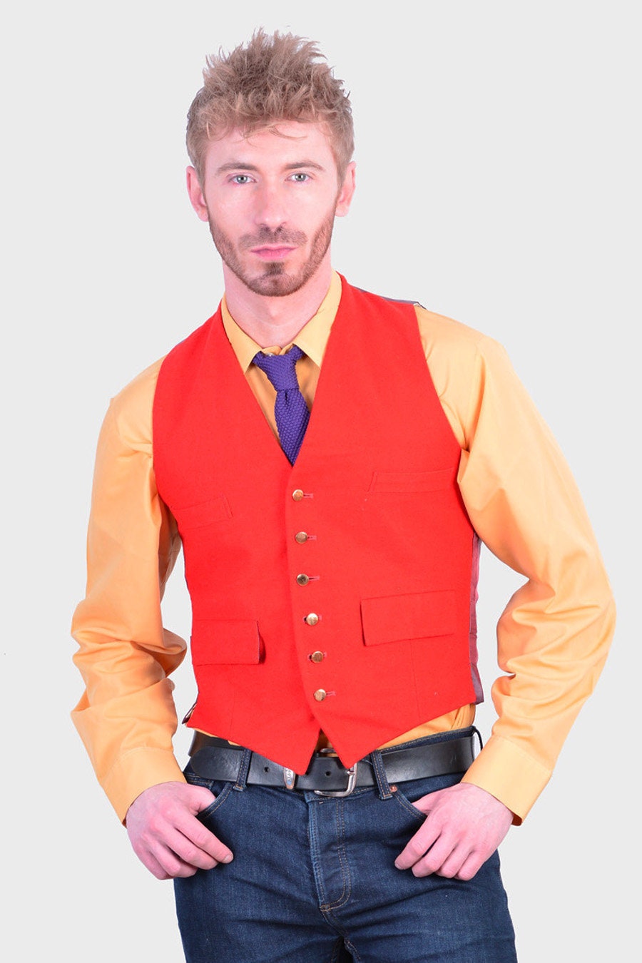 Image of Vintage 1950's Eeziwear Red Wool Waistcoat | Size 36 Xs - Www.brickvintage.com