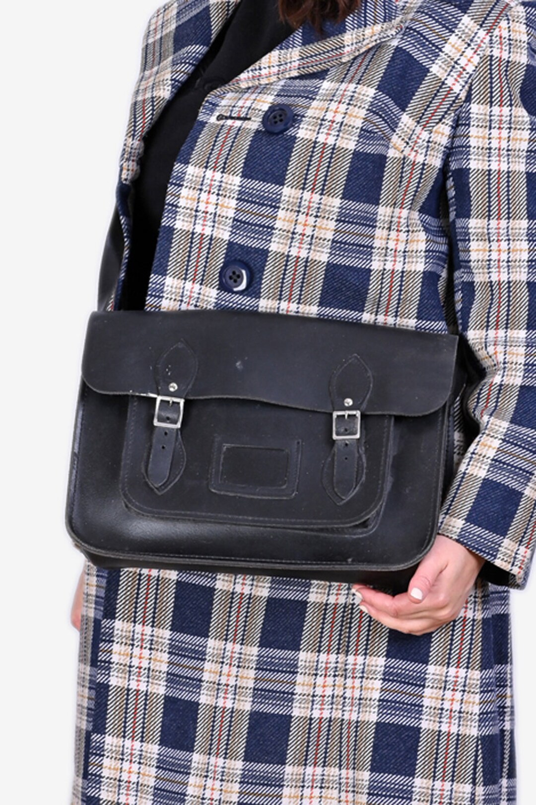 Vintage Black Leather School Satchel Etsy